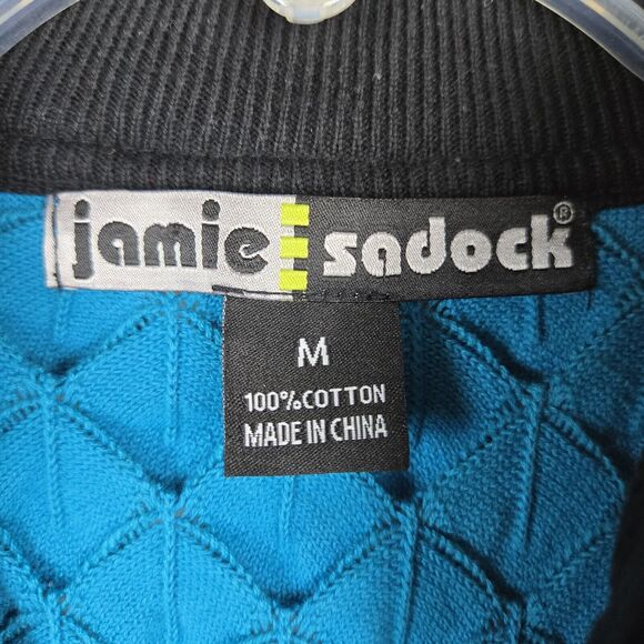 Jamie Sadock Knit Scale Scallop Top M Sleeveless Black Blue Full Zip Colorbock - Picture 3 of 7